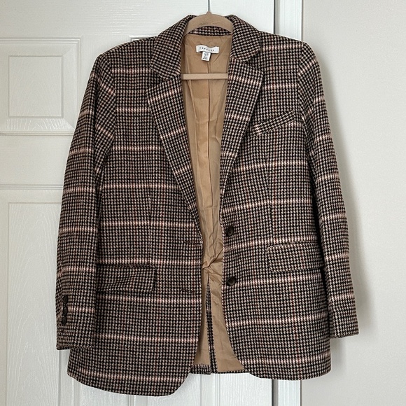Topshop Blazer Wool Blend Striped Tweed Brown Size 8 Oversized Jacket Jackets Coats